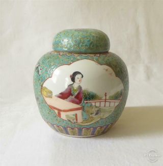 Antique Early / Mid 20th C Chinese Republic Period Painted Ginger Jar And Cover