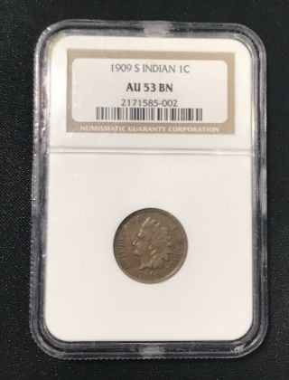 1909 S 1c Ngc Au 53 Bn Indian Head Cent,  Scarce Key Date,  Rare Penny