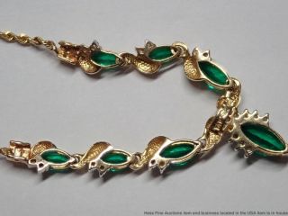 Vintage 14k Yellow Gold Syn Emerald Fine F Color Diamond Ladies Necklace 20.  5in 5