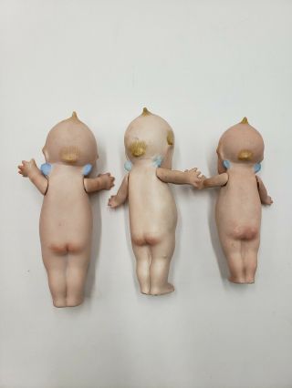 3 Vintage Rose O’Neill Bisque Kewpie Dolls w/Poseable Arms Blue Wings One Signed 2