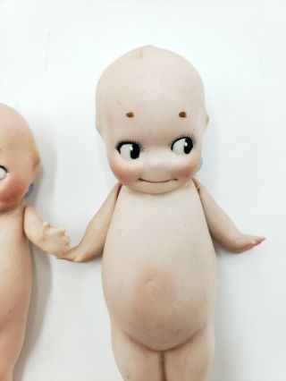 3 Vintage Rose O’Neill Bisque Kewpie Dolls w/Poseable Arms Blue Wings One Signed 4