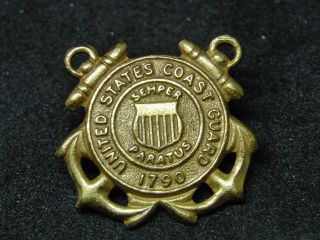 Vintage Us Coast Guard Double Anchor Seal Garrison Cap Hat Badge Pin Small 29mm