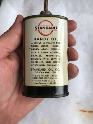 Vintage Handy Oiler Gun Oil Can Tin Lead Top Standard Canadian Household Oil 4