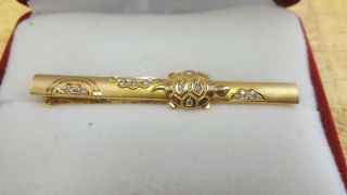 Vintage 18k Gold Turtle Tie Bar Clip Clasp With Chain Rare Unique