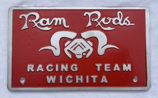 Great Vintage Aluminum Car Club Plaque Plate.  Ram Rods Racing Team Wichita Ks