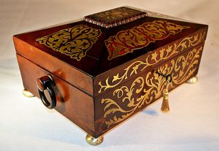 Regency Sewing Box With Inlaid Brass Decoration And Key,  Circa 1825