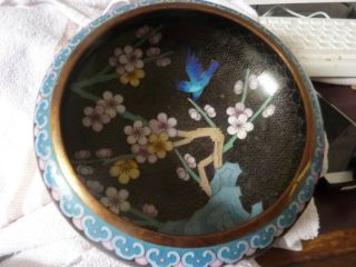 Old Vintage Chinese Cloisonné Enamel And Brass Floral Bowl