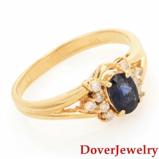 Estate Diamond Blue Sapphire 14k Yellow Gold Floral Ring Nr
