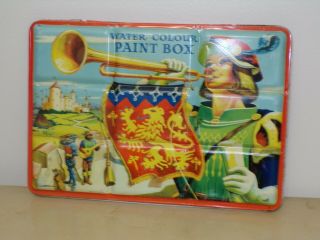 Vintage Page London Water Color Paint Tin Litho Box Made In England Lion Heraldy