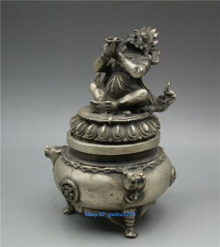 Chinese Buddhism Vajra King Kong Mahakala Old Tibetan Silver Incense Burner