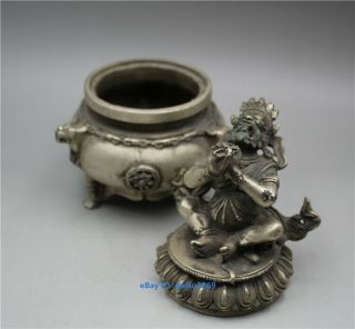 Chinese Buddhism Vajra King Kong Mahakala Old Tibetan silver Incense Burner 2