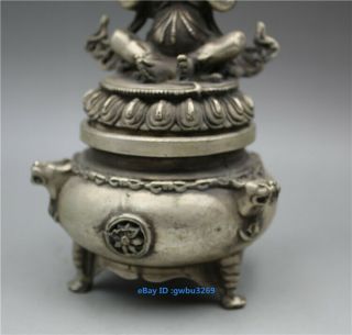 Chinese Buddhism Vajra King Kong Mahakala Old Tibetan silver Incense Burner 4