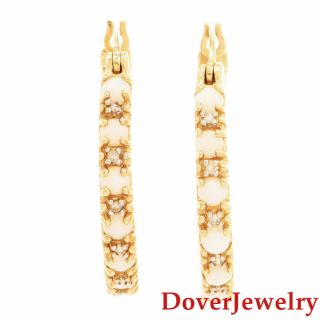 Estate Diamond Opal 14K Yellow Gold Hoop Earrings NR 2