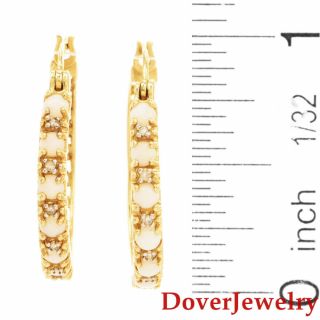 Estate Diamond Opal 14K Yellow Gold Hoop Earrings NR 4