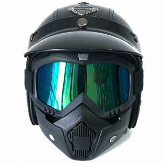 Harley Vintage Motorcycle Helmet Leather Full Face Mask Flat Black Xl Durable