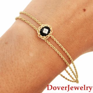 Estate Diamond Onyx 14k Yellow Gold Rope Chain Bracelet 6.  0 Grams Nr