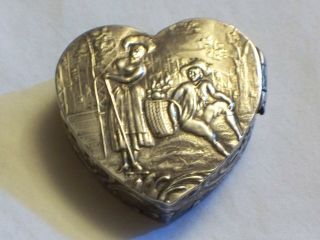 Antique Dutch Silver Heart Shaped Pill Box