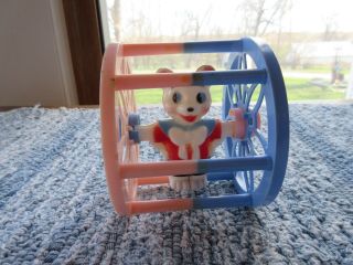 Vtg Rolling Happy Bear Hard Plastic Baby Toy Pink And Blue Baby 