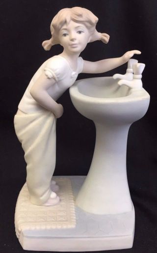 Vintage Lladro Up Time Girl At Sink Figurine 4838 Retired Matte Finish