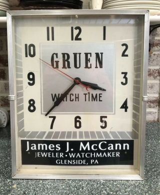 Vintage Tall Gruen Watch James J Mccann Jewelers Glenside Pa Electric Wall Clock