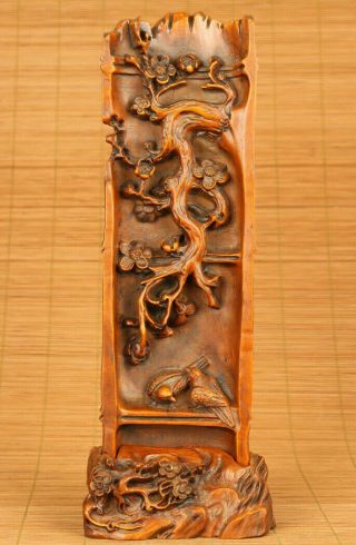 Big Chinese Old Boxwood Hand Carved Plum Blossom Statue Netsuke