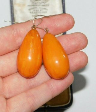 Huge,  Vintage,  Art Deco Egg Yolk Butterscotch Bakelite Amber Pendant Earrings