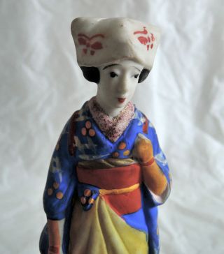 5.  5 Inch Japanese Antique Porcelain Doll : Woman Carries A Basket On Her Back