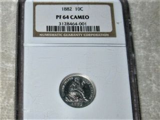 1882 10c Liberty Seated Dime Ngc Pr 64 Cameo Yes Cameo Proof Rare Stunning Look
