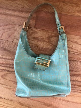 Authentic Vintage Fendi Handbag Light Blue And Beige