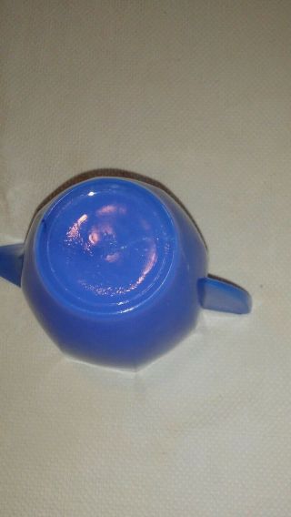 Vintage Akro Agate Child ' s Tea Set / Blue Octagon Teapot Glass 5
