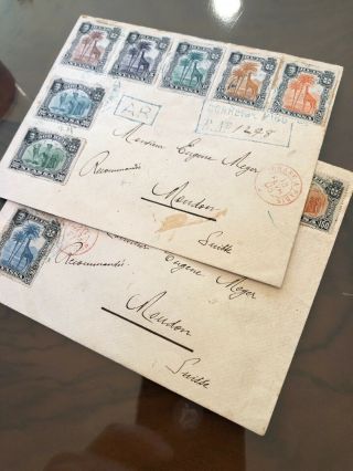 2 RARE REGISTERED 1903 PORTUGAL COLONIAL NYASSA CO COVERS IBO TO SWITZERLAND 9