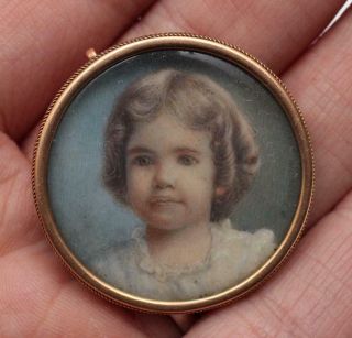 Antique 19thc Miniature Portrait Painting 14kt Gold Brooch Pin Pendant,  Nr