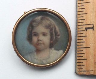 Antique 19thC Miniature Portrait Painting 14kt Gold Brooch Pin Pendant,  NR 2