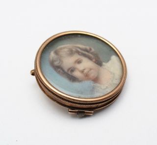 Antique 19thC Miniature Portrait Painting 14kt Gold Brooch Pin Pendant,  NR 4