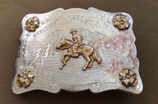 Vtg Sterling Silver 1961 Mercedes,  Texas Reining Cowboy Rodeo Trophy Belt Buckle
