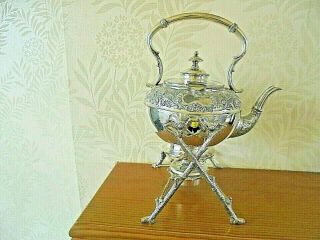 Antique Ornate Silver Plated Spirit Kettle On Stand With Burner