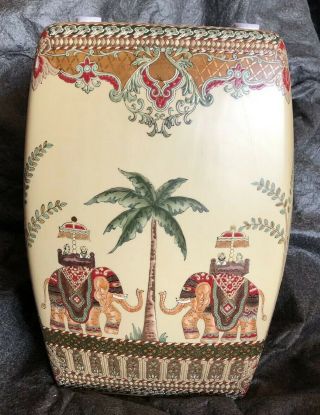 Vintage Ceramic Garden Stool Table Elephant Pattern Patio Outdoor Stunning Euc