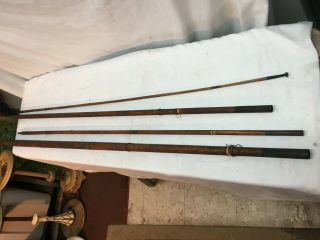 Vintage Antique 1800s 4pc Bamboo Fly Fishing Rod Pole 15 Ft Long Rare