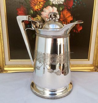 Stunning Antique 12” Silver Plated 6 Pint Water/wine Jug George Rogers C1890