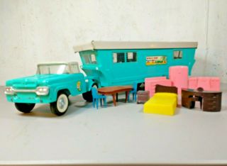Vintage Nylint Mobile Home With Furniture 6600 Pressed Steel 1960s