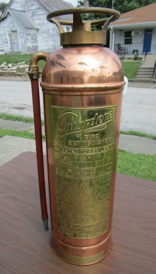 Vintage Empty Guardene 2 1/2 Gallon Copper & Brass Fire Extinguisher