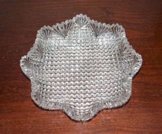 Antique Abp Brilliant Cut Glass Lead Crystal Strawberry Diamond Fan Round Dish