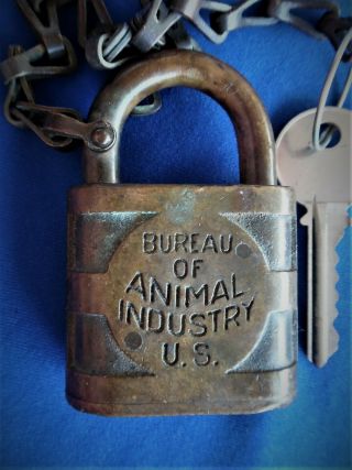 Vintage Antique Collectible U S Bureau Of Animal Industry Padlock Lock W Key