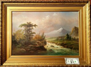 Large Rare 19th Hudson River School Landscape Oil Painting Stunning Frame