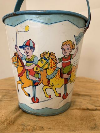 Vintage 1950s J.  Chein & Co Made In Usa Sand Bucket Carnival Tin Litho Toy