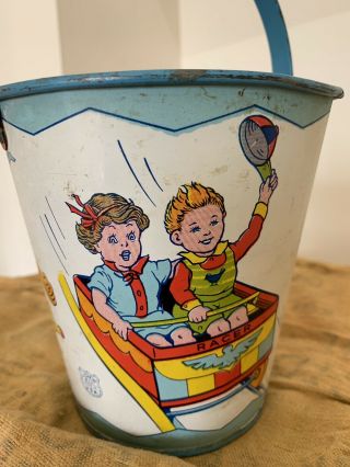 Vintage 1950s J.  Chein & Co Made In USA Sand Bucket Carnival Tin Litho Toy 2