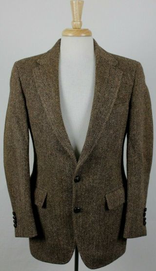 Harris Tweed Vintage Usa 100 Wool 2 Button Sport Coat Blazer Brown Mens 36r