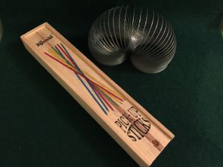 Toysmith Pick - Up Sticks Classic Game Wooden Storage Box W/a Slinky - Kids Toys