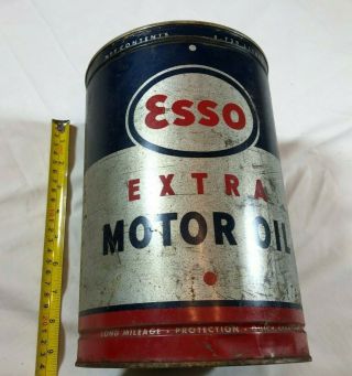 Vintage Antique 5 Quart Esso Extra Motor Oil No 3 Metal Can Gas Oil Empty