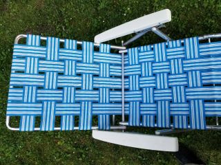 Vtg Aluminum Webbed Lounge Chair Lawn Beach Patio Camp Pool Blue Light Blue Whit 2